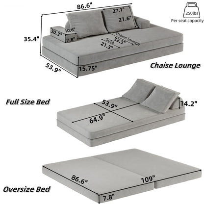 Modular Sofa Bed With Two Backrests and Pillows