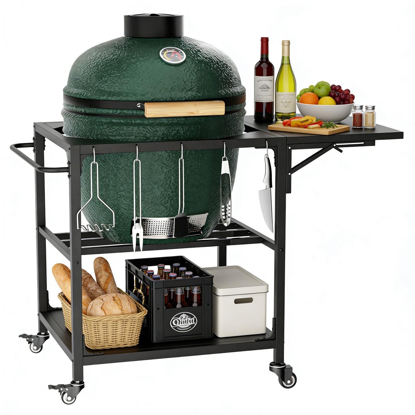 Outdoor Grill Prep Cart With Wheels and Shelves