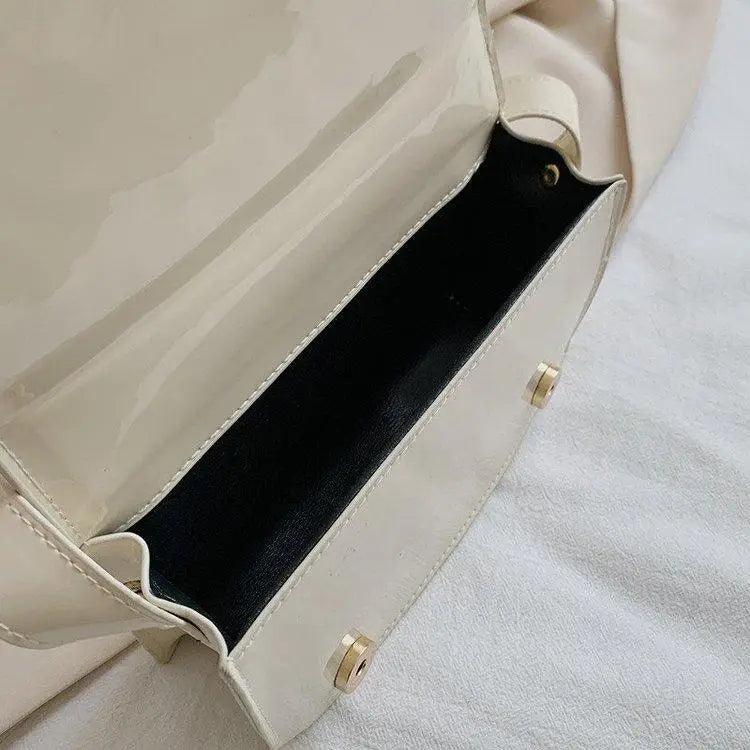 Stevvex Luxury Shoulder Bag shiny PU leather beige small flap crossbody gold ST93160QSR on Tampa Home & Garden Store