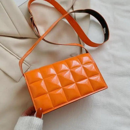 Stevvex orange PU leather quilted shoulder bag with crossbody strap on Tampa Home & Garden Store