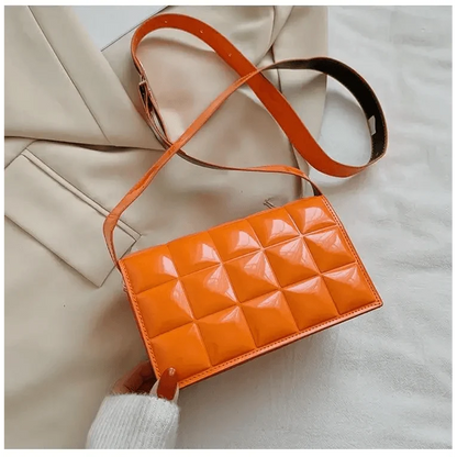 Stevvex orange quilted PU leather shoulder bag with crossbody strap, small flap design on Tampa Home & Garden Store