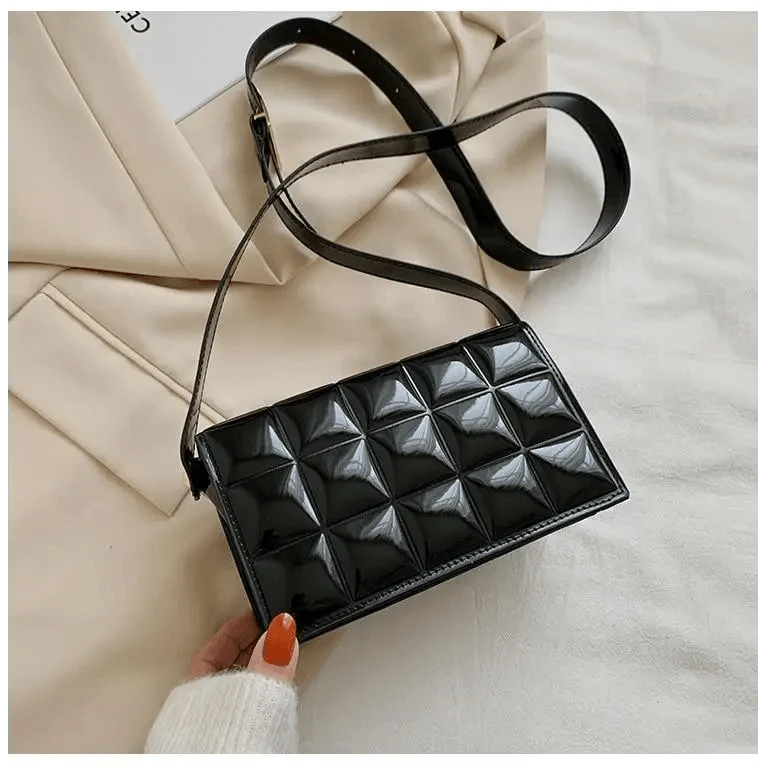 Shoulder bag Stevvex black quilted PU leather with long crossbody strap on Tampa Home & Garden Store