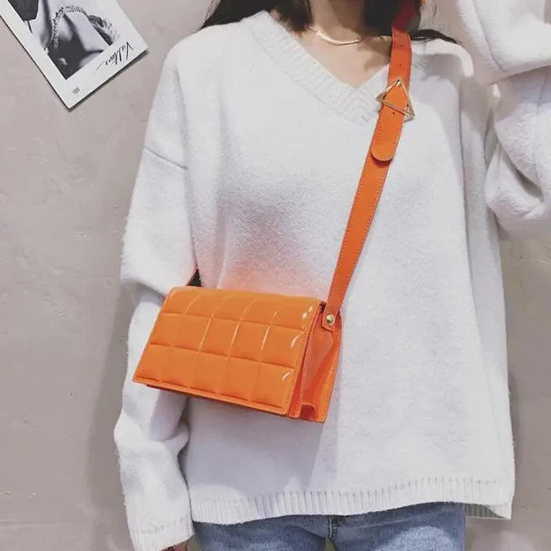 Stevvex orange quilted PU leather shoulder bag with crossbody strap on Tampa Home & Garden Store