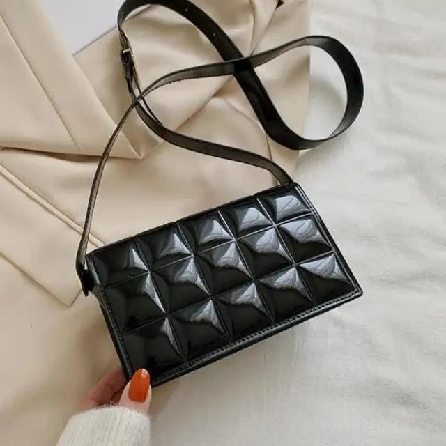 Stevvex quilted black PU shoulder bag with square pattern and long crossbody strap on Tampa Home & Garden Store