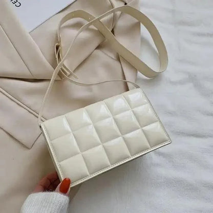 Fabulous luxury shoulder bag Stevvex, white quilted PU leather small crossbody with flap on Tampa Home & Garden Store