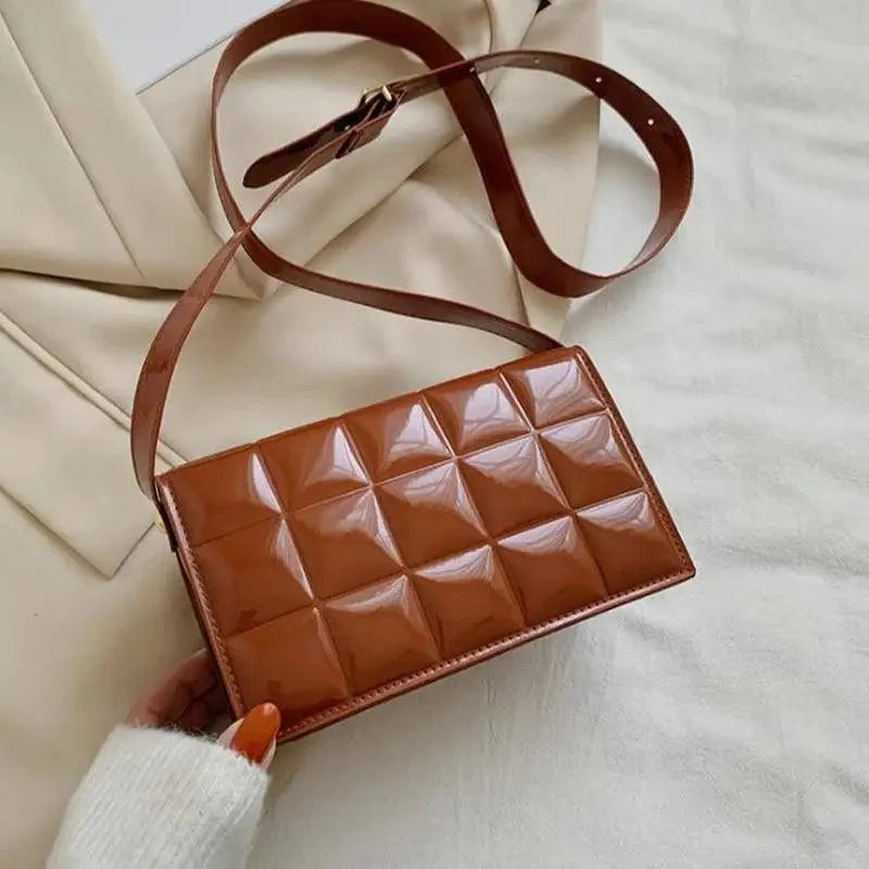Stevvex brown quilted PU leather shoulder bag with adjustable crossbody strap on Tampa Home & Garden Store