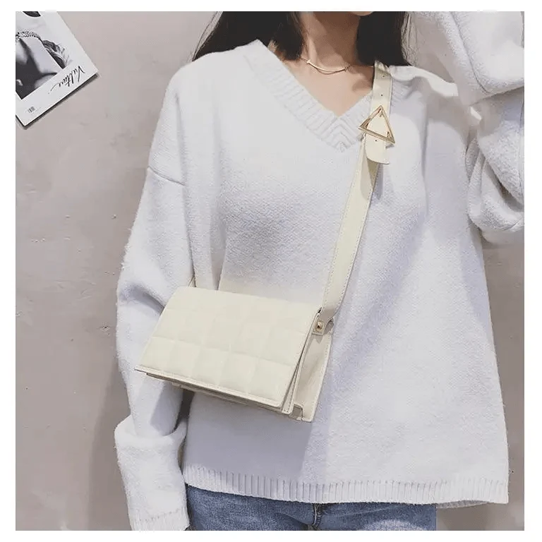 Shoulder bag Stevvex cream PU leather with quilted flap, small crossbody style on Tampa Home & Garden Store