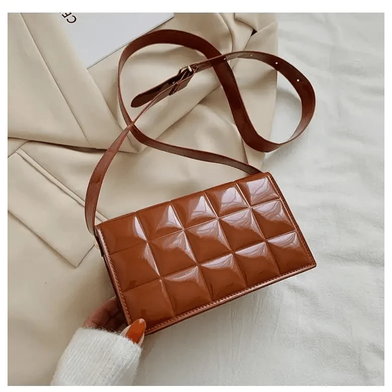 Stevvex brown PU leather quilted shoulder bag with long crossbody strap and small flap on Tampa Home & Garden Store