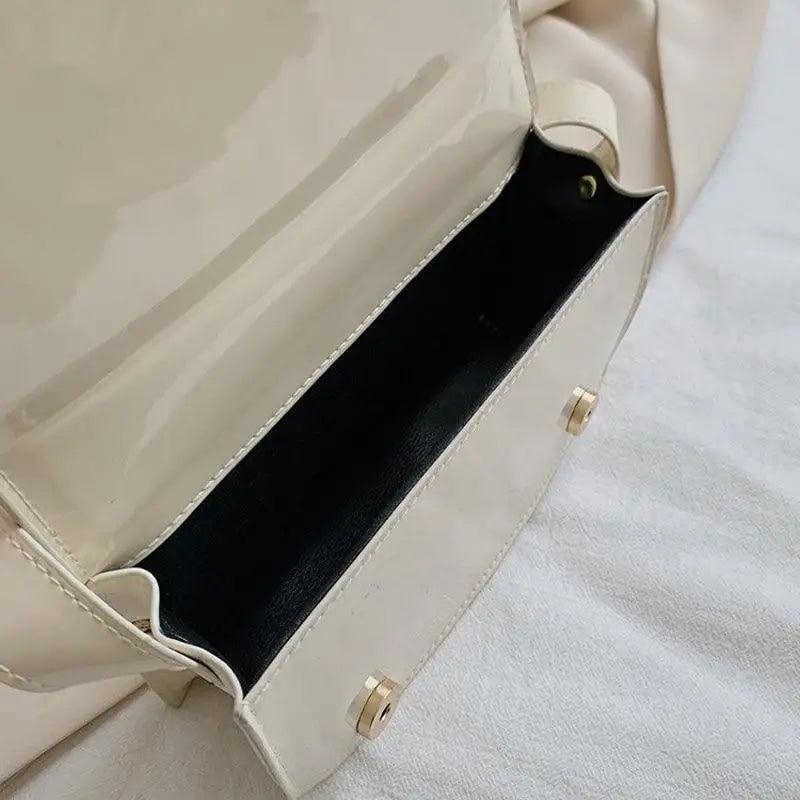 Stevvex cream PU leather shoulder bag with flap, black interior on Tampa Home & Garden Store