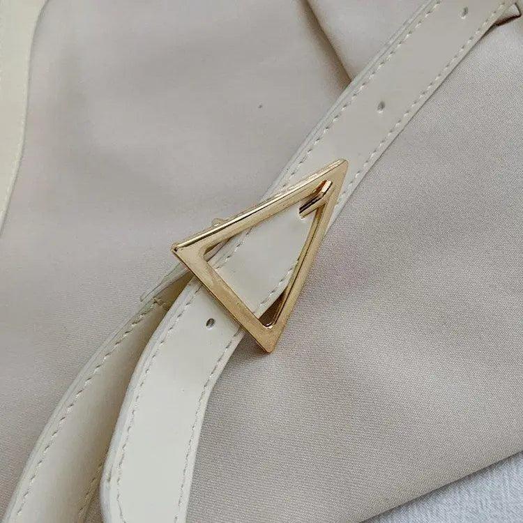 Stevvex cream PU shoulder bag with gold triangle buckle on Tampa Home & Garden Store