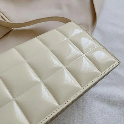 Stevvex cream PU leather shoulder bag with glossy quilted square panels crossbody strap on Tampa Home & Garden Store