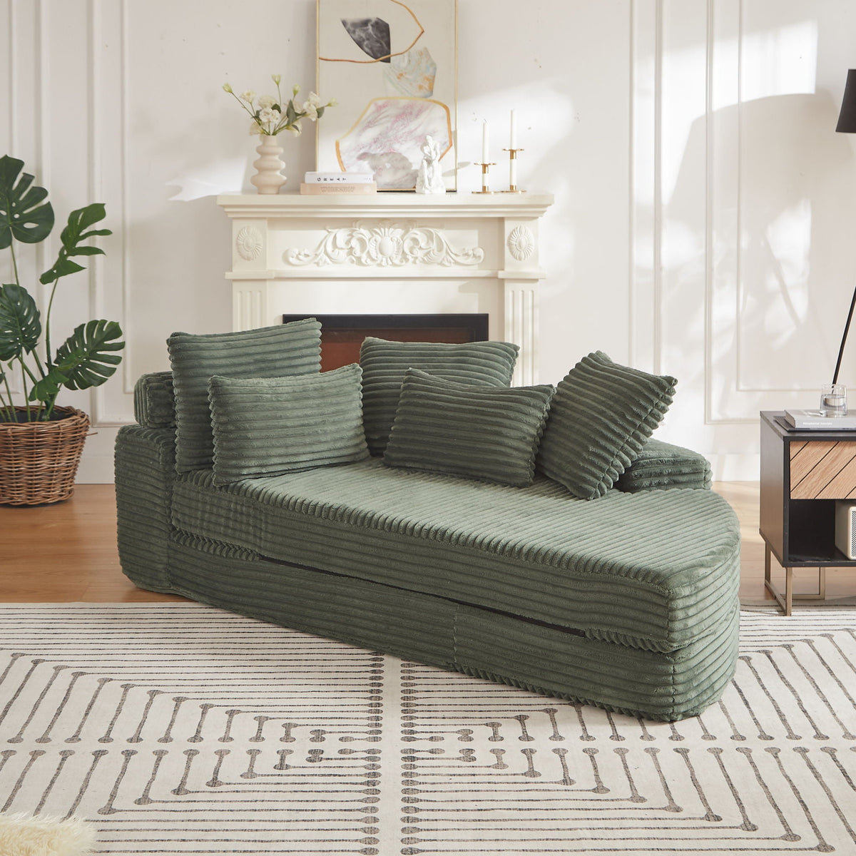 Semi Circular Corduroy Sofa Bed With Pillow