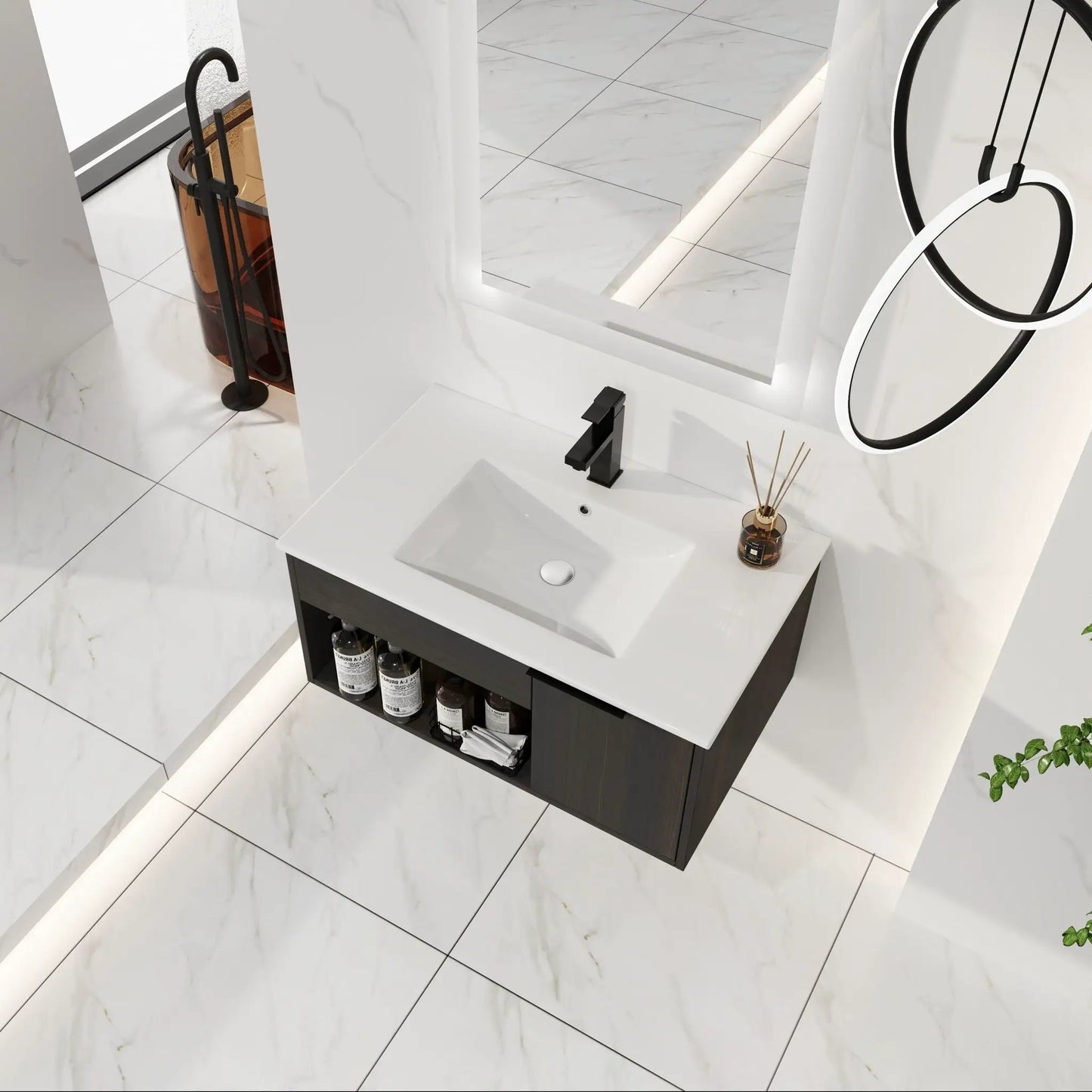 Wall Mounted Floating Vanity With Open Shelf