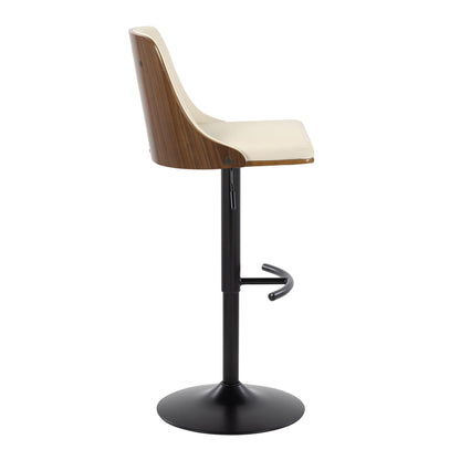 Mid Century Modern adjustable barstool beige upholstery wood veneer shell swivel on Tampa Home & Garden Store