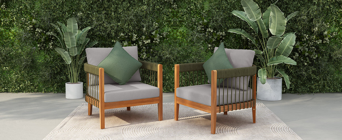 Set Of 2 Acacia Wood Club Chairs With Rope