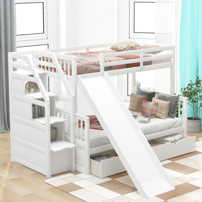 White bunk bed with storage staircase, slide, desk, drawers and shelves by HouseOfZazla on Tampa Home & Garden Store