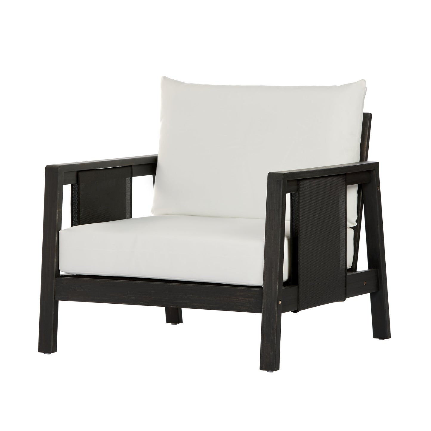 Outdoor Acacia Wood Club Chair And Gray Cushions