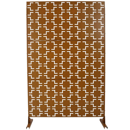 Outdoor & Indoor metal privacy freestanding decorative screen brown with white geometric cutouts on Tampa Home & Garden Store
