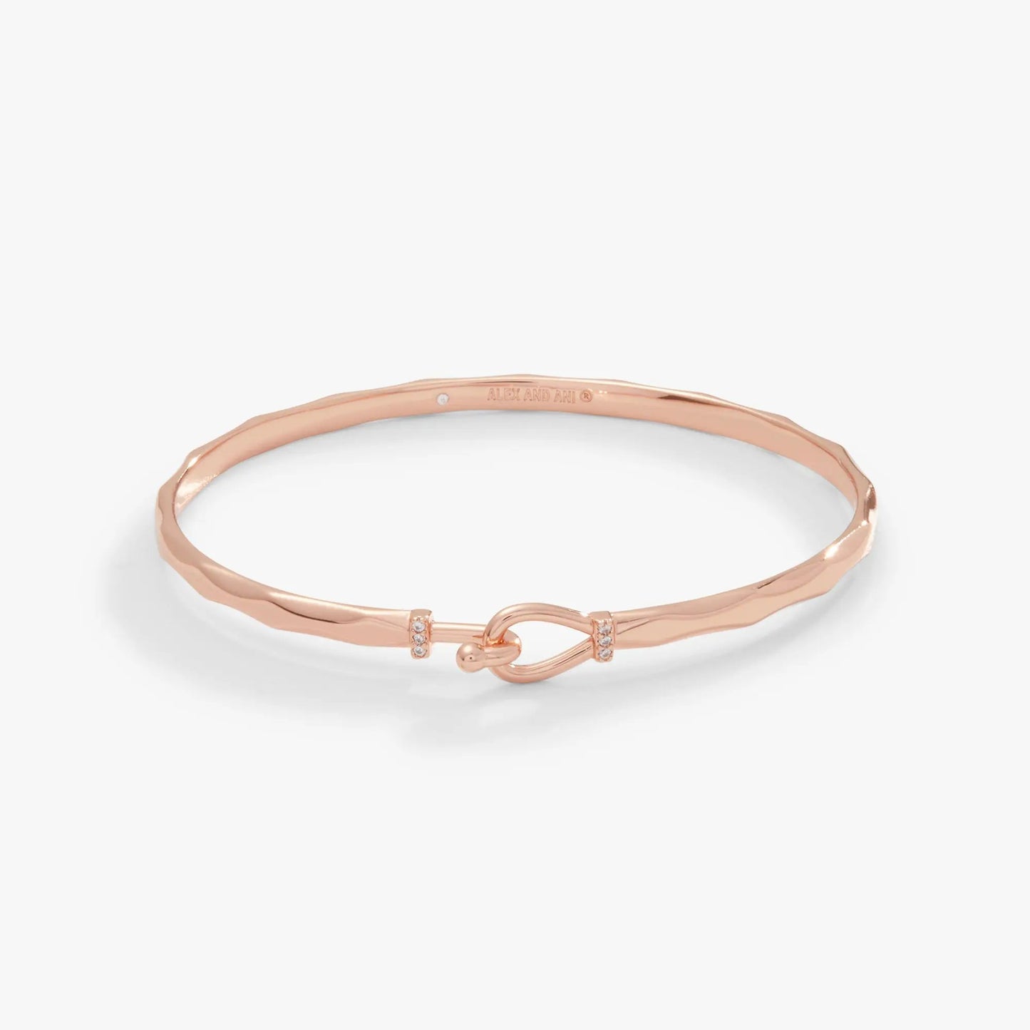 Faceted Hook Tension Bracelet by Alex and Ani in rose gold tone with crystal-studded clasp on Tampa Home & Garden Store