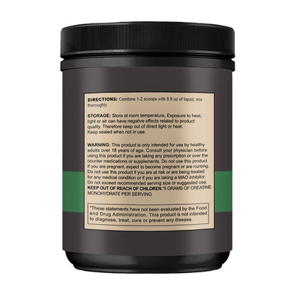 Creatine powder supplement jar by Perfecsy, dark brown bottle with black screw cap on Tampa Home & Garden Store