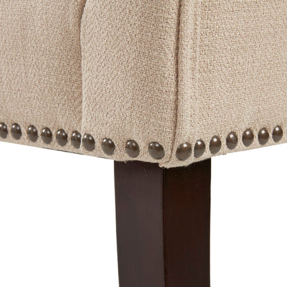 Elegant Design upholstered bench beige boucle fabric with dark wood legs and nailhead trim on Tampa Home & Garden Store