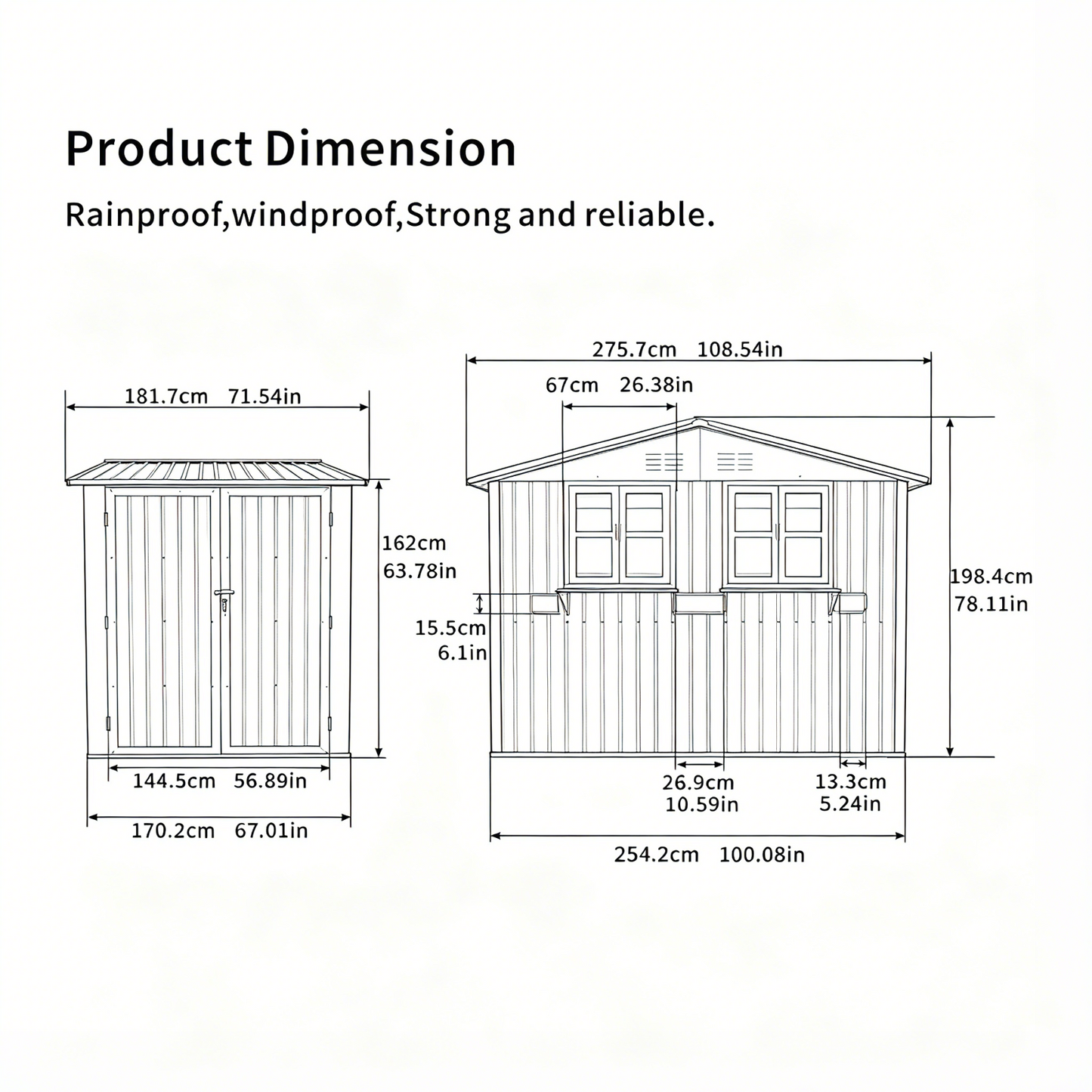 Outdoor Metal Storage Shed with Window and Rack