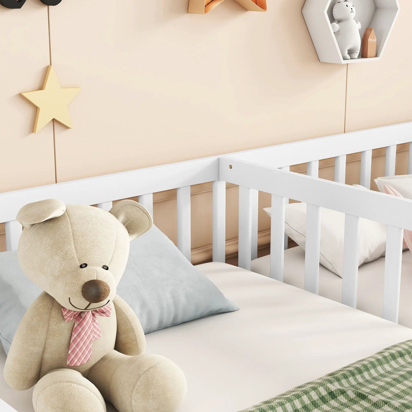 Double Floor Bed with Fence and Guardrails