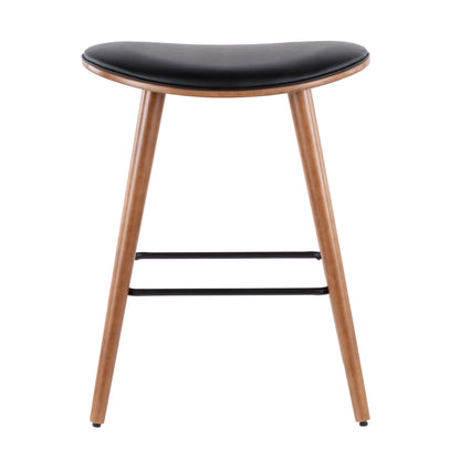 Contemporary upholstered counter stool with black seat, wood legs and black footrest on Tampa Home & Garden Store