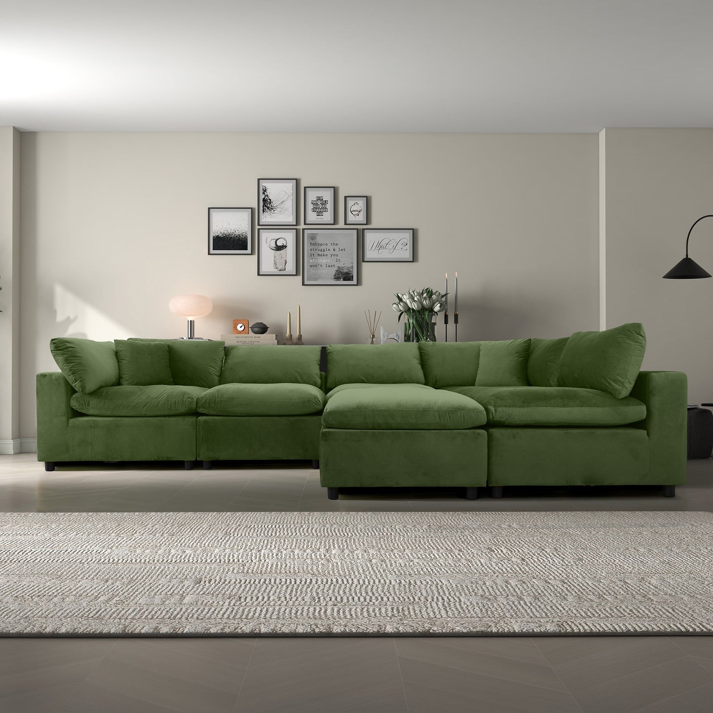 Hayward Olive Sectional Sofa HouseOfZazla in olive green fabric with modular seating on Tampa Home & Garden Store