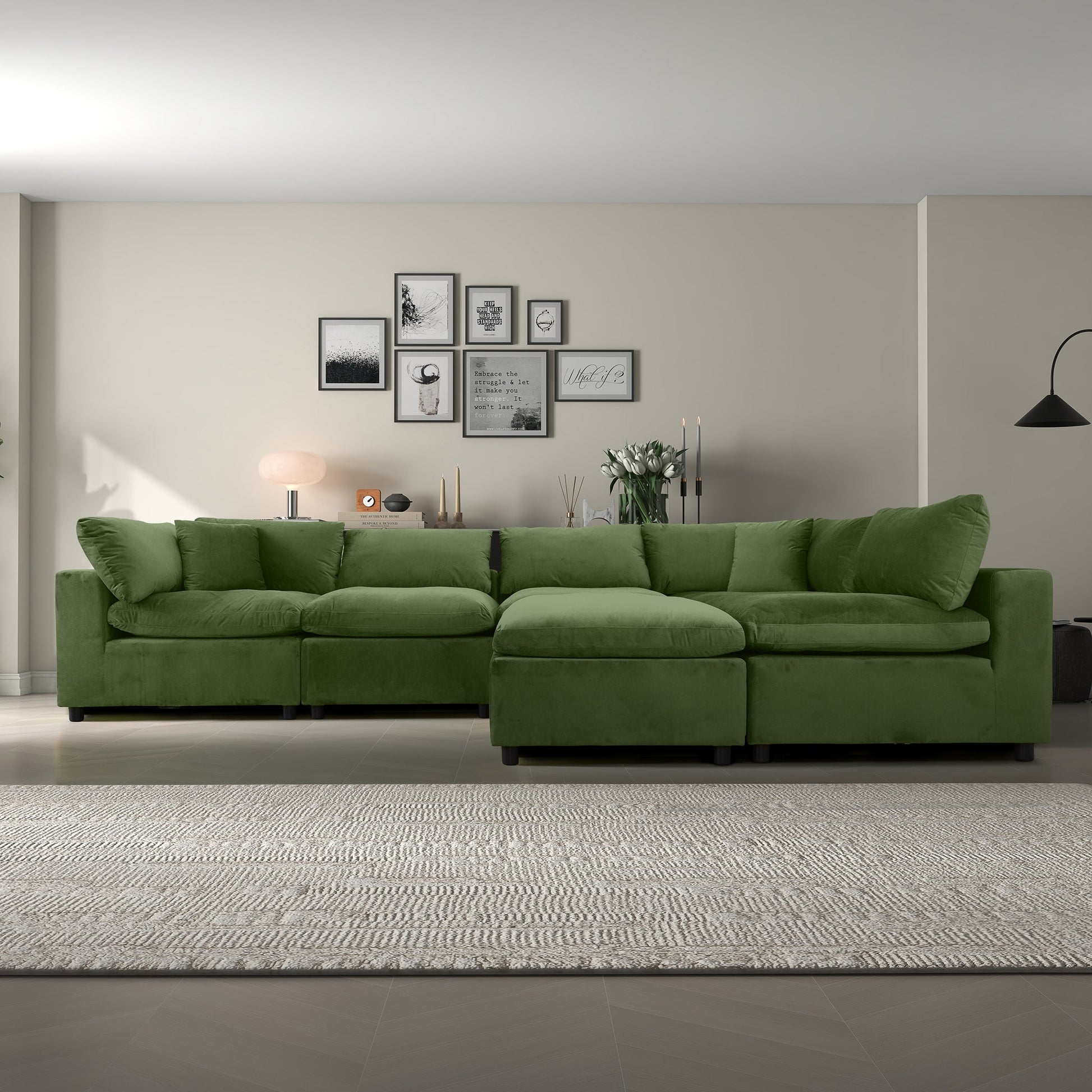 Hayward Olive Sectional Sofa HouseOfZazla in olive green fabric with modular seating on Tampa Home & Garden Store