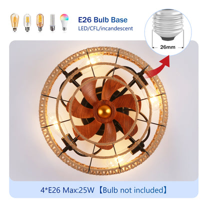 20-inch rope-caged flush mount ceiling fan with light kit and remote, wood blades, HouseOfZazla on Tampa Home & Garden Store