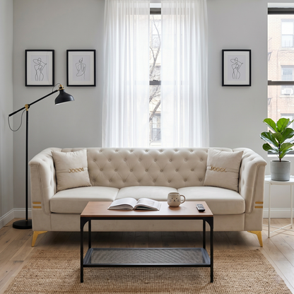 Contemporary Velvet Sofa and Throw Pillows