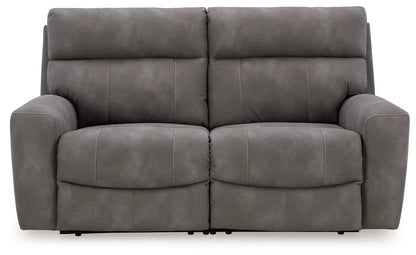 Next-Gen Durapella reclining sectional loveseat in gray faux leather with plush cushions on Tampa Home & Garden Store