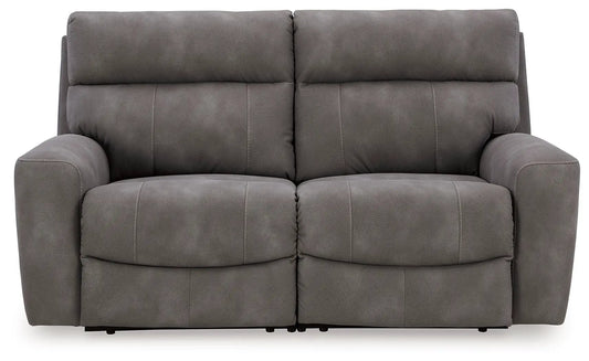 Next-Gen Durapella reclining sectional loveseat in gray faux leather with plush cushions on Tampa Home & Garden Store