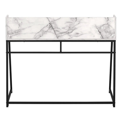 Marble top computer desk with storage shelves and slim black metal frame on Tampa Home & Garden Store