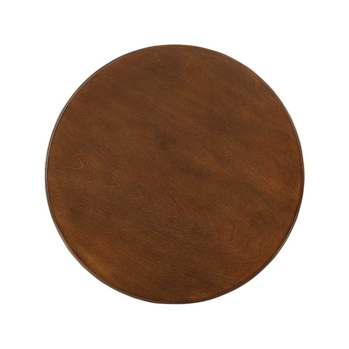 Round dark brown wood accent table top with visible grain and beveled edge on Tampa Home & Garden Store