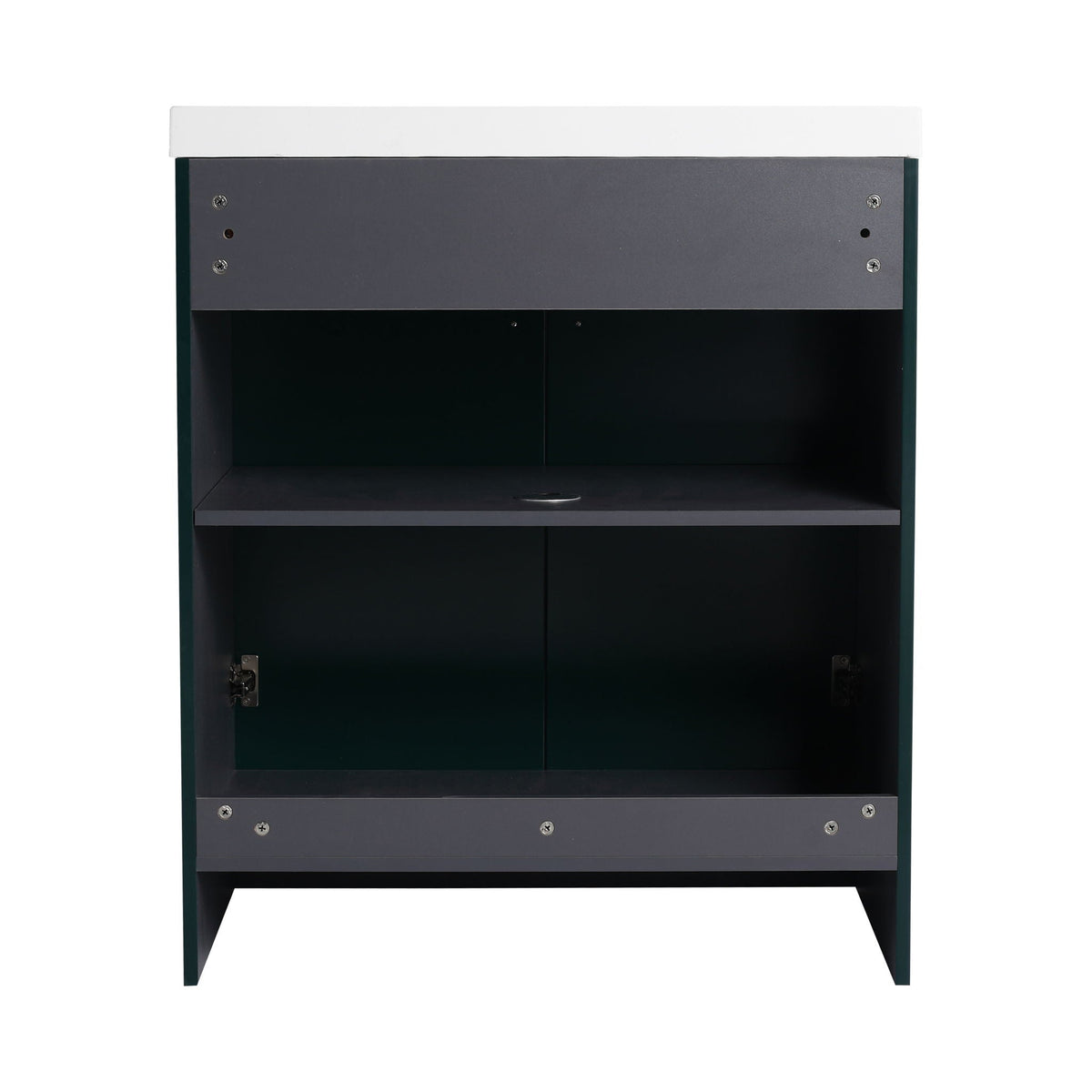 Freestanding bathroom vanity with soft close, white top and dark gray cabinet with shelf on Tampa Home & Garden Store