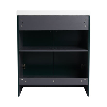 Freestanding bathroom vanity with soft close, white top and dark gray cabinet with shelf on Tampa Home & Garden Store