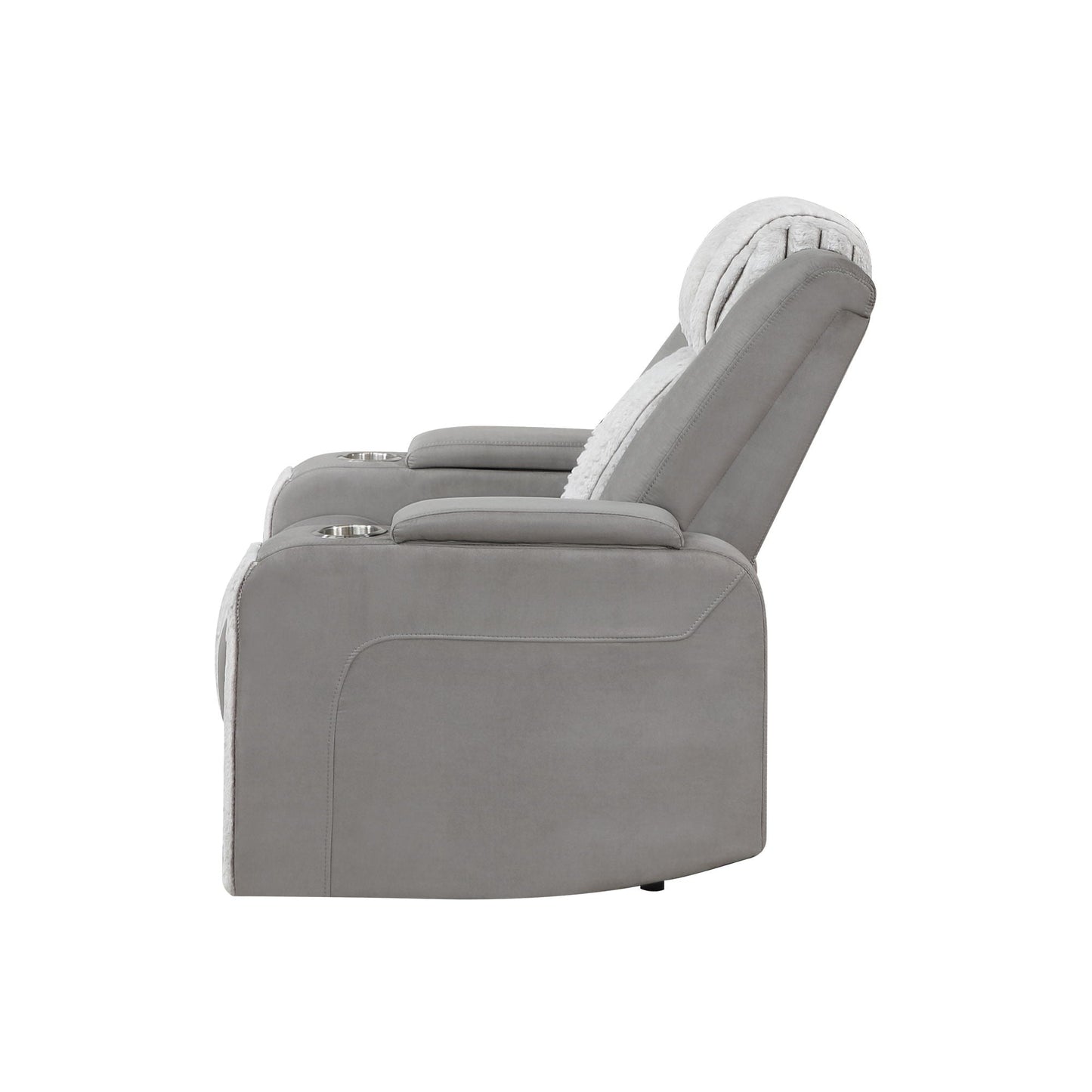 Duran Power Recliner with Power Headrest gray upholstery built-in cupholders HouseOfZazla on Tampa Home & Garden Store