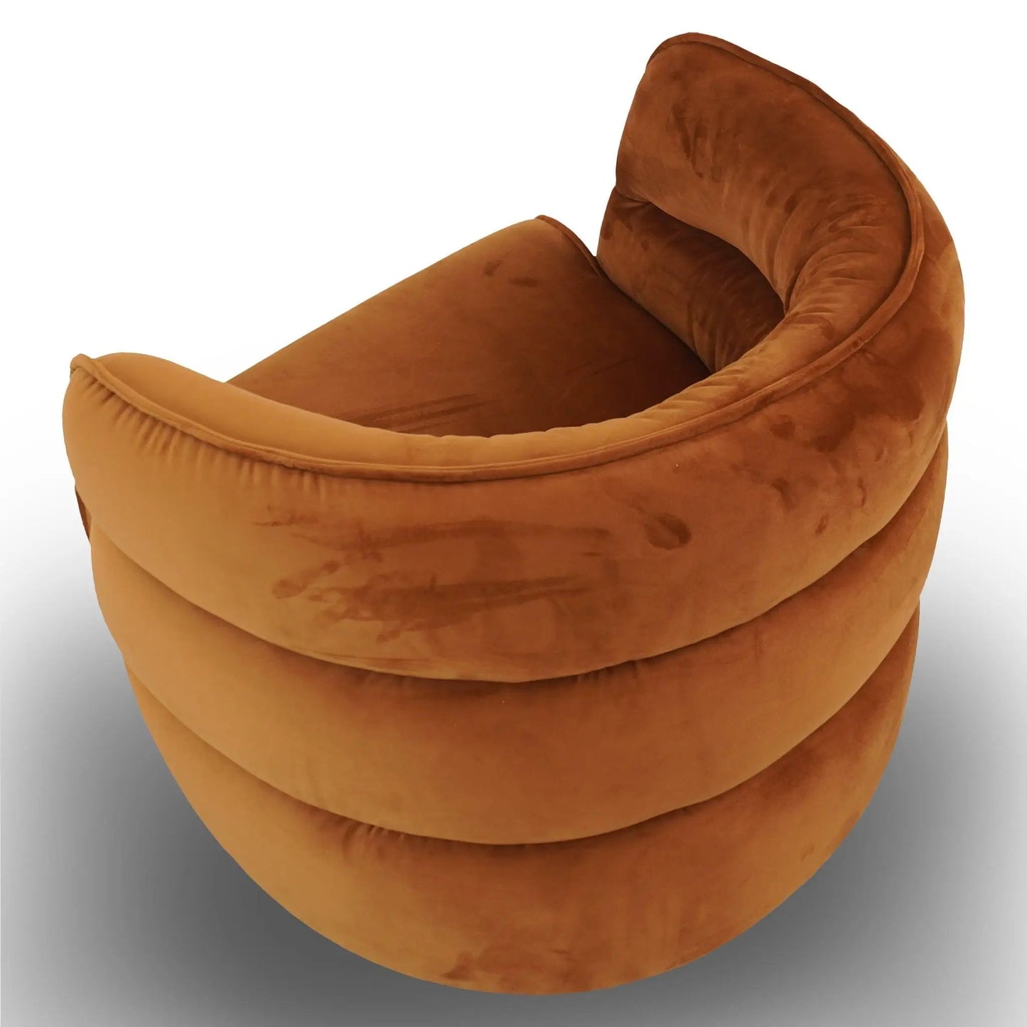 Walden Stylish Swivel Chair burnt orange suede‑like upholstery with curved plush cushions on Tampa Home & Garden Store