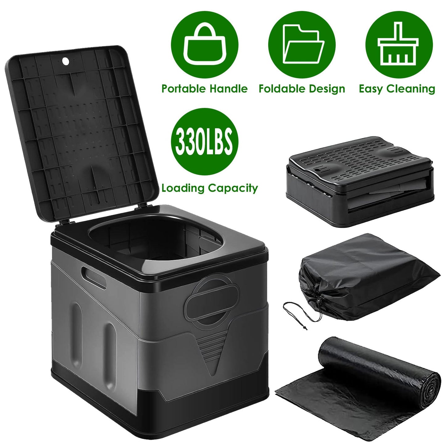 GemGear portable camping toilet with lid, foldable, 330 lb capacity, carry bag included on Tampa Home & Garden Store