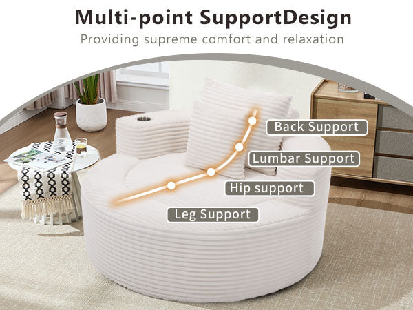 Round memory-foam sofa bed in white fabric with back and lumbar support by HouseOfZazla on Tampa Home & Garden Store
