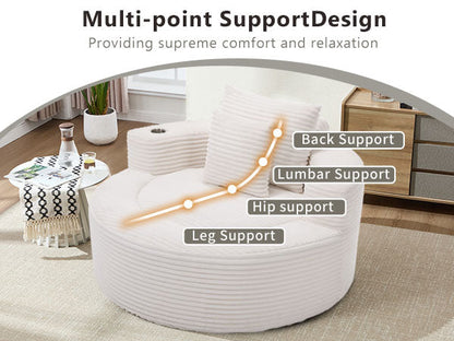 Round memory-foam sofa bed in white fabric with back and lumbar support by HouseOfZazla on Tampa Home & Garden Store