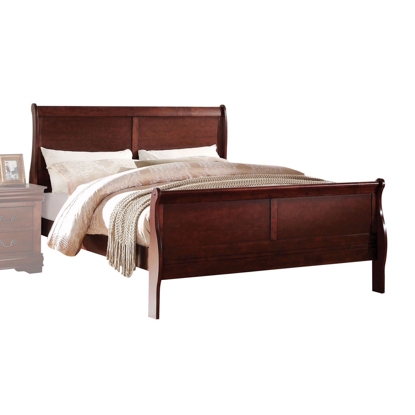 Louis Philippe Sleigh Style Bed by HouseOfZazla in dark wood with nightstand 2-piece set on Tampa Home & Garden Store