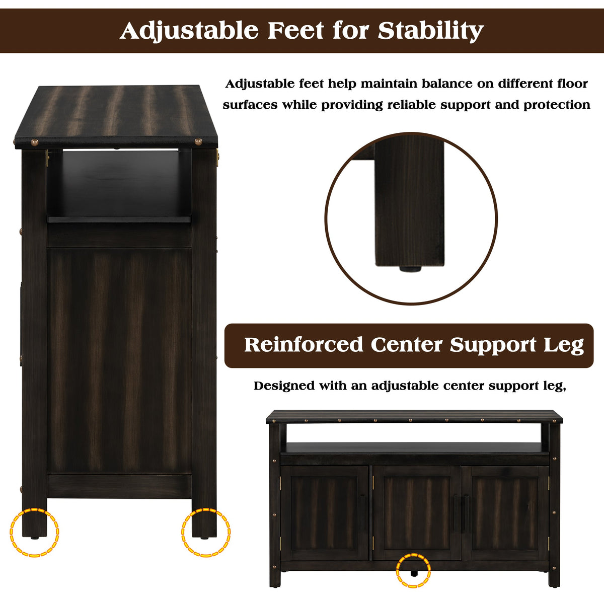 Three Door Pine Wood Buffet Cabinet and Storage by HouseOfZazla, dark stained finish on Tampa Home & Garden Store