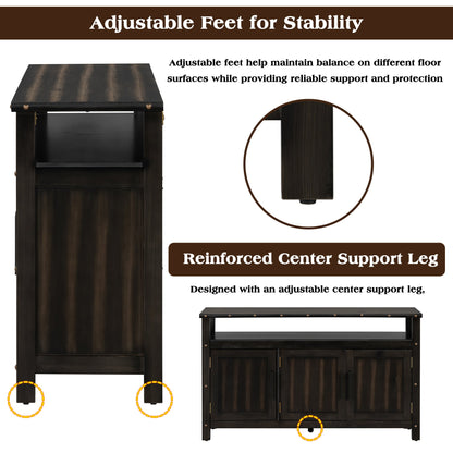 Three Door Pine Wood Buffet Cabinet and Storage by HouseOfZazla, dark stained finish on Tampa Home & Garden Store