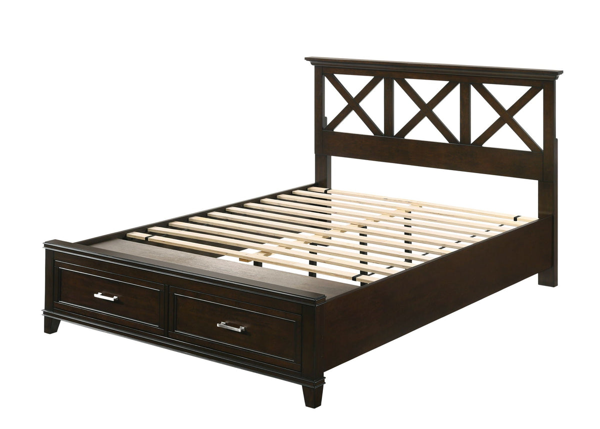 Ample Storage Bed with X Headboard and Wood Base