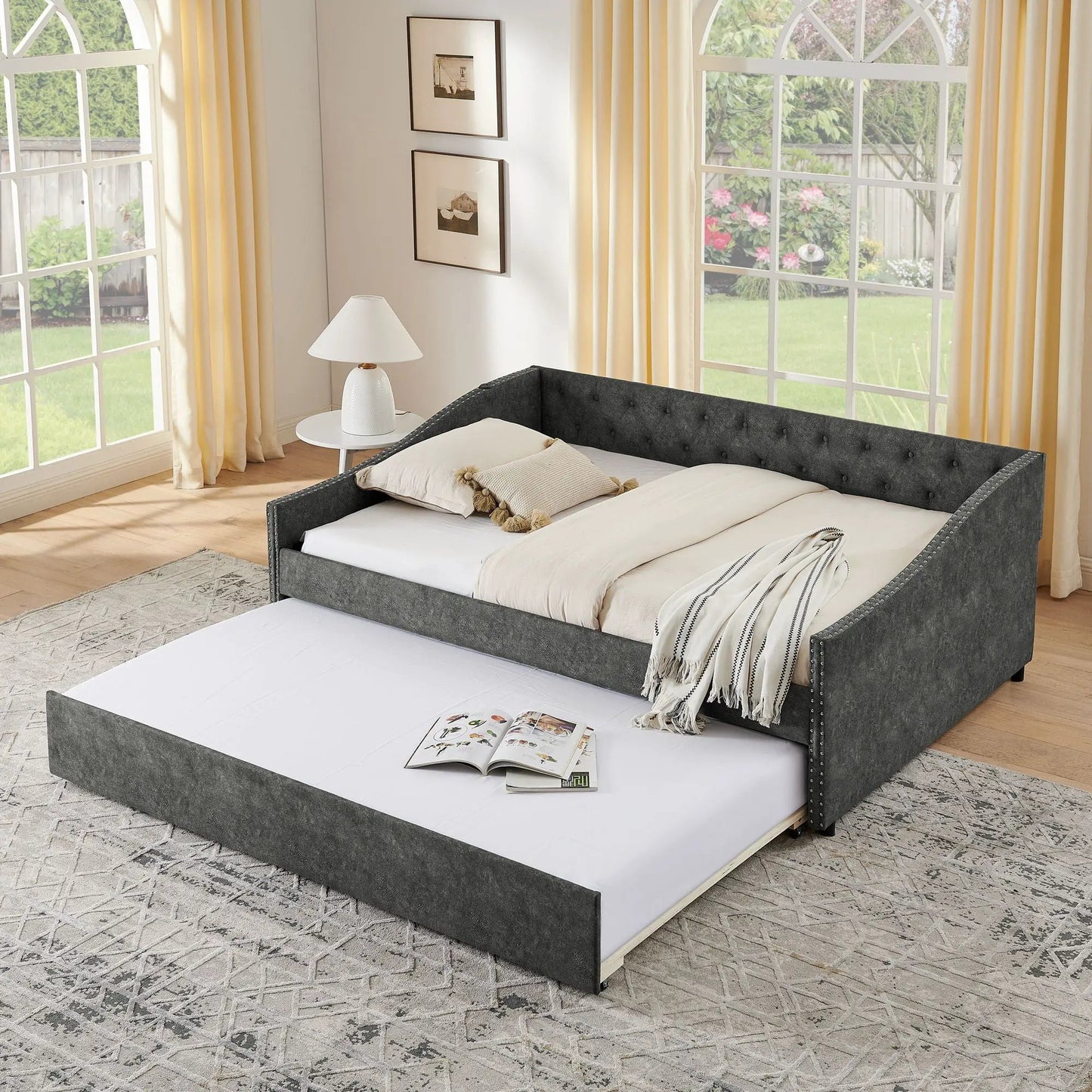 Upholstered Daybed USB Charging and Pull Out Bed