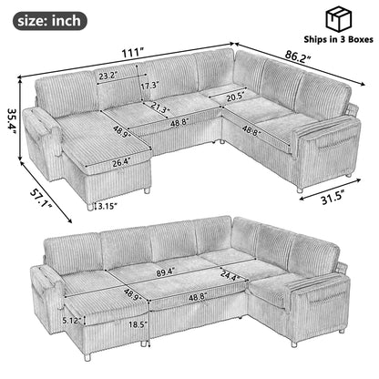 HouseOfZazla Convertible U-Shaped Sectional Sofa Bed with USB Ports and Storage, upholstery on Tampa Home & Garden Store