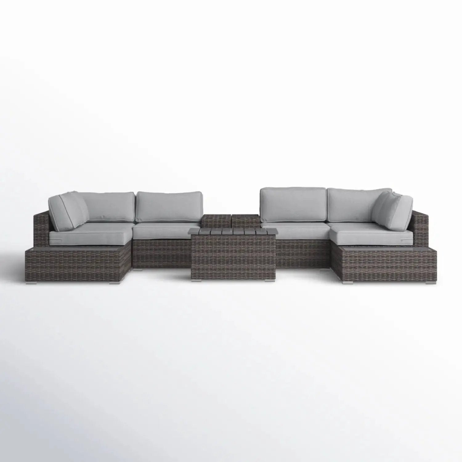 Wicker Sectional Seating Group With Cushions, dark brown rattan and gray cushions, 4-piece on Tampa Home & Garden Store